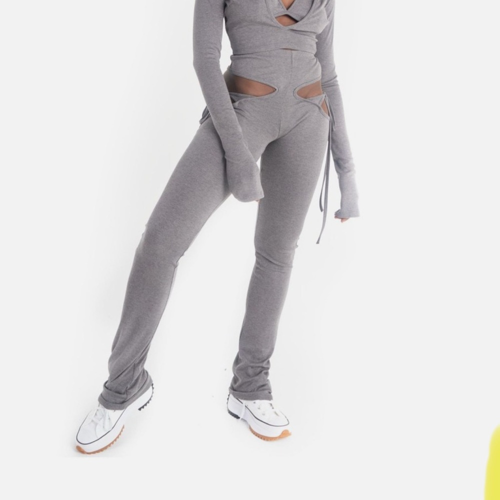 From Grayscale Ribbed Pants with cut outs and tie sides